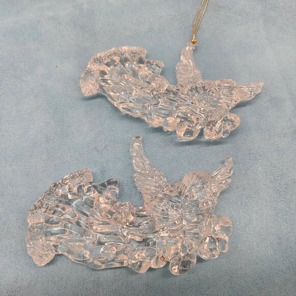 Vintage Holiday Christmas Clear Acrylic Angel Ornaments 4.5" Wide - Picture 4 of 5
